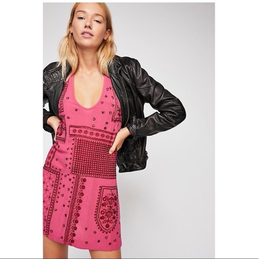 Free People Pink Beaded Mini Dress